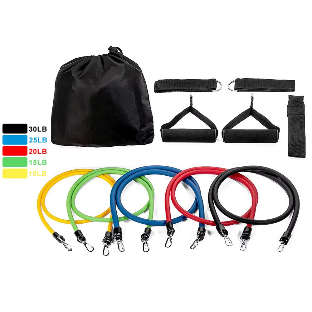 11Pc/Set Fitness Equipment Resistance Bands Workout Elastic Bands Home Body Training Resistance Bands Set Gym Equipment 10-100LB