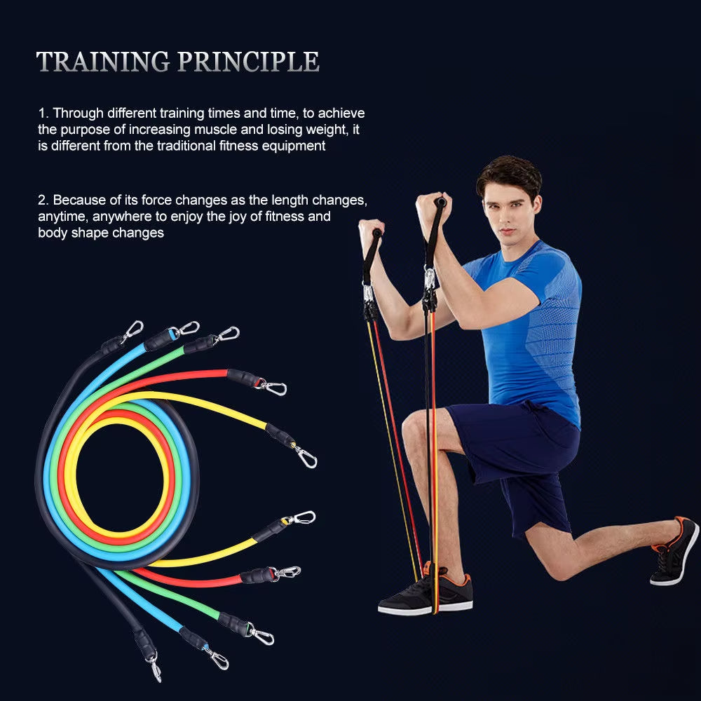 11Pc/Set Fitness Equipment Resistance Bands Workout Elastic Bands Home Body Training Resistance Bands Set Gym Equipment 10-100LB