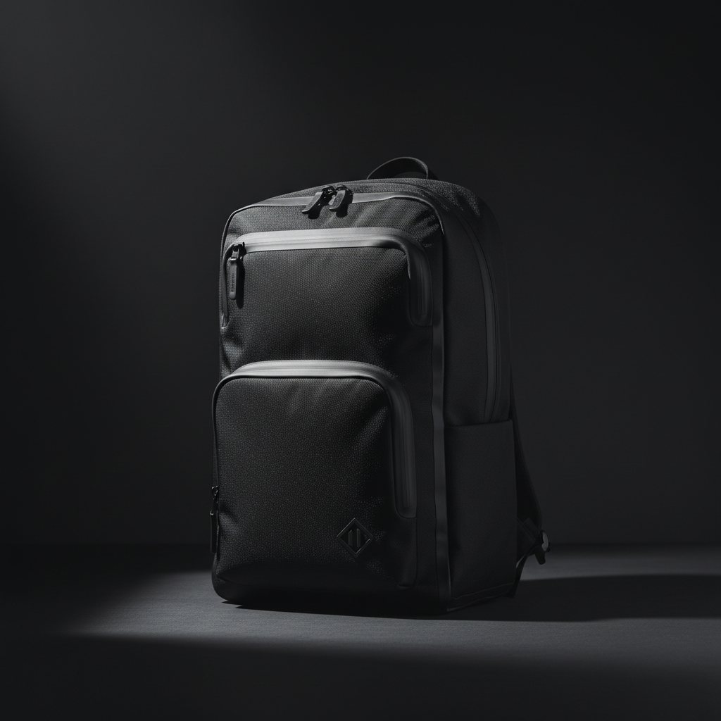 LUXLifts Waterproof Gym Backpack on dark surface with dramatic lighting