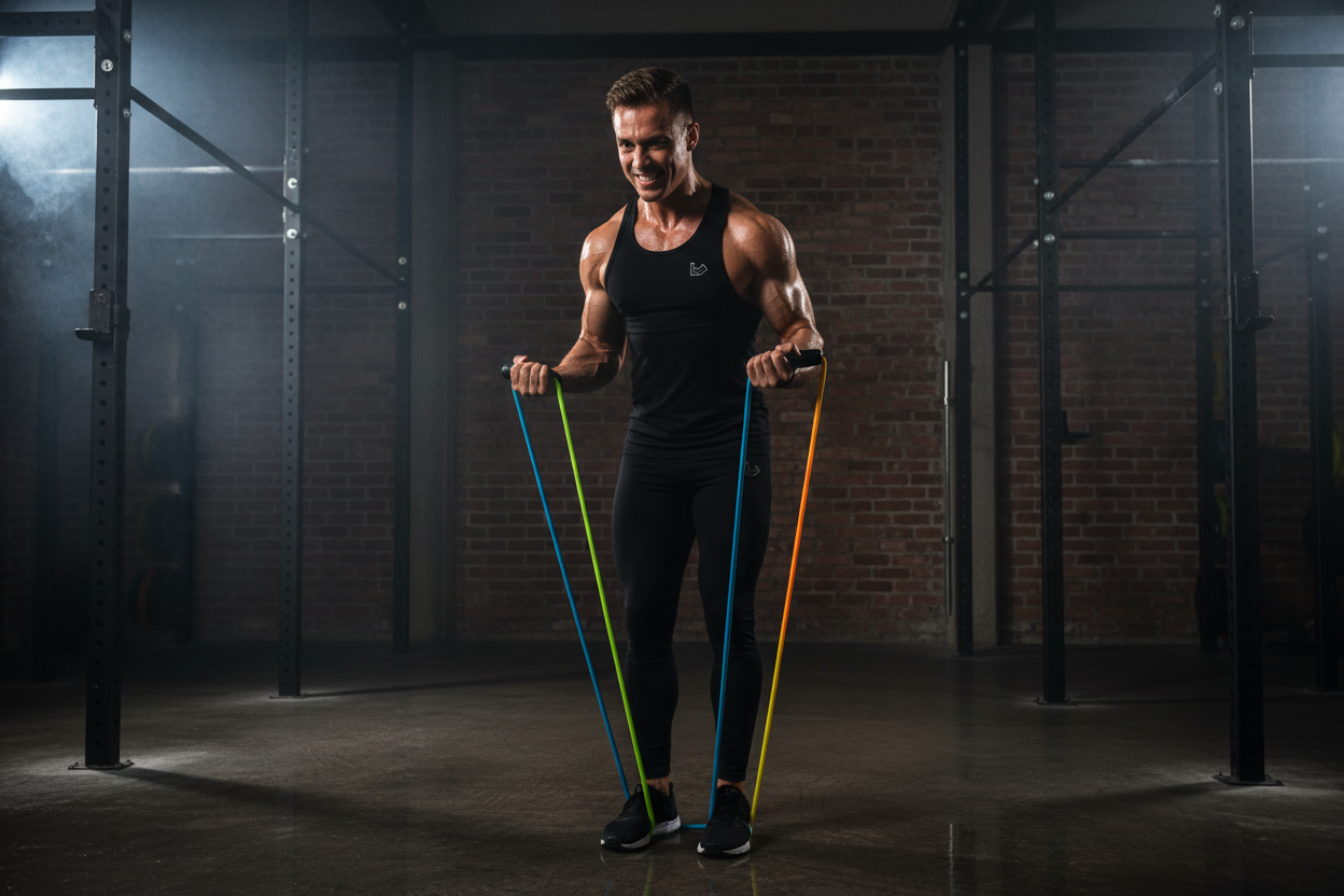 Athlete performing bicep curl with LUXLifts resistance bands