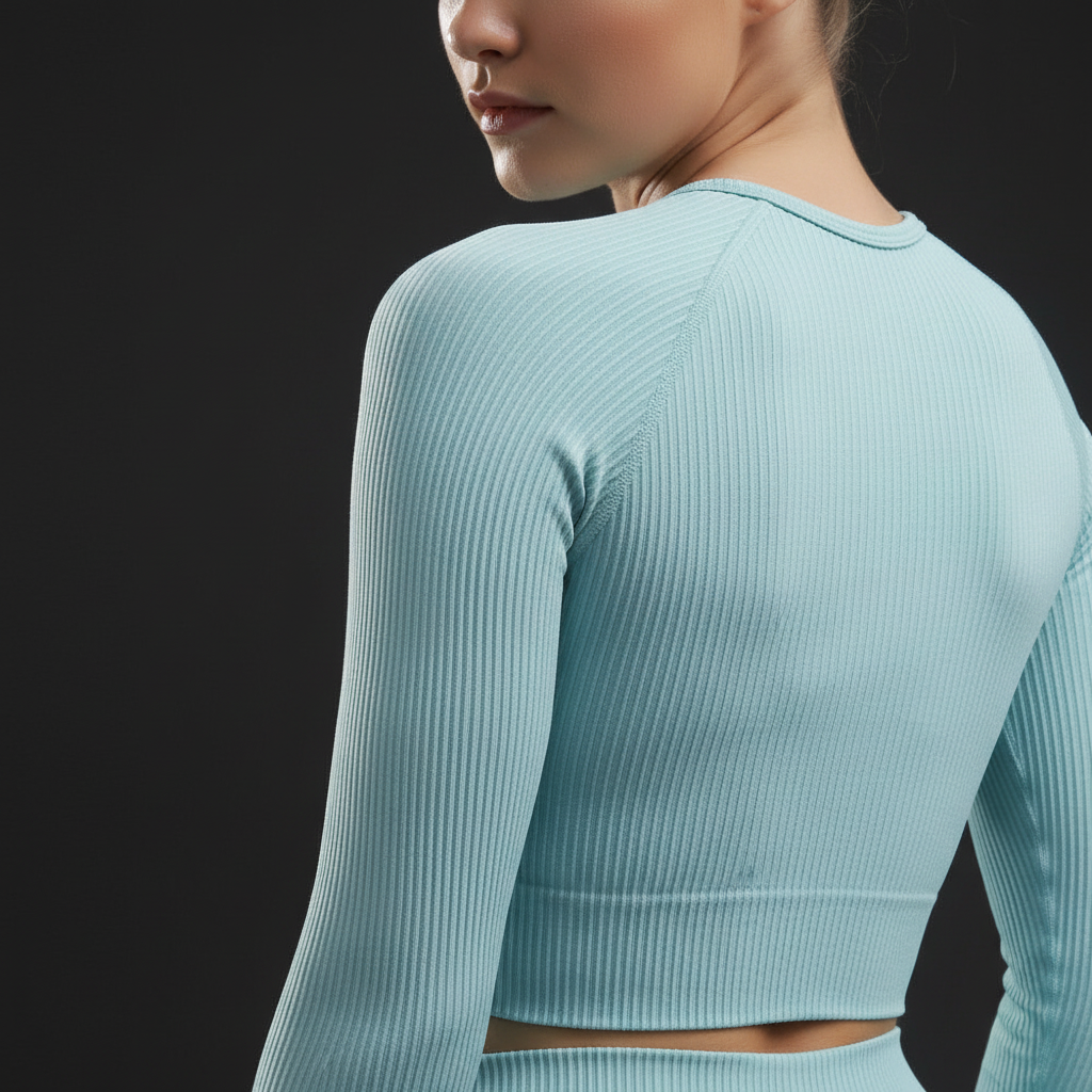 Women's Ribbed Yoga Set | Long Sleeve Crop Top & Seamless Leggings