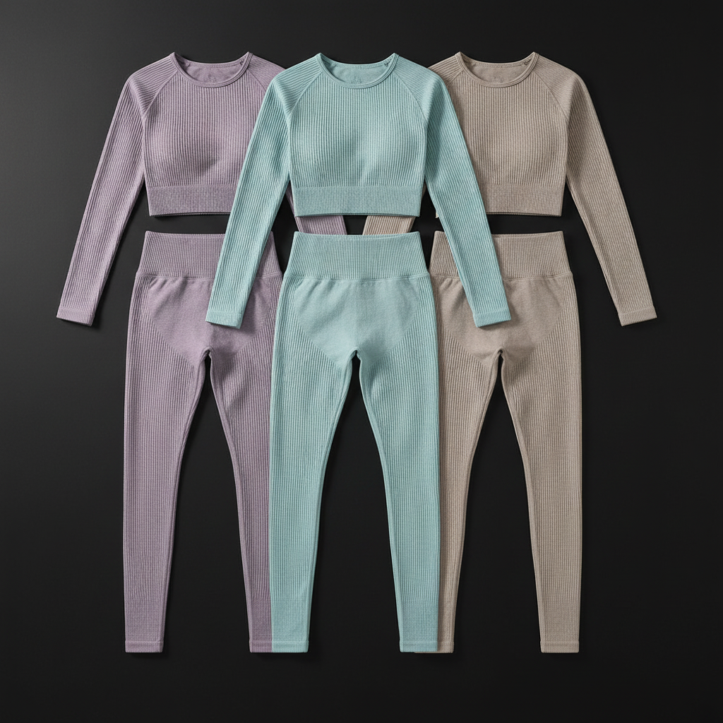 Women's Ribbed Yoga Set | Long Sleeve Crop Top & Seamless Leggings