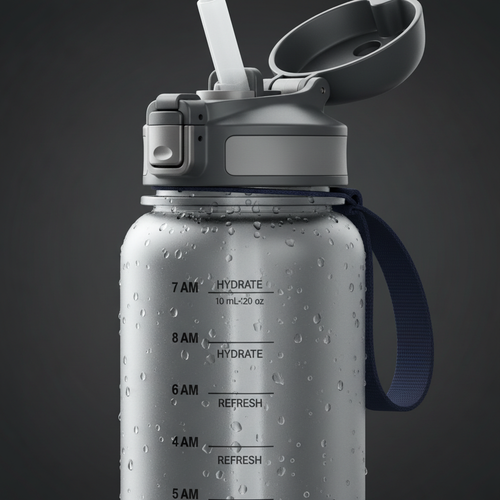 Close up of LUXLifts Water Bottle time marker and straw lid