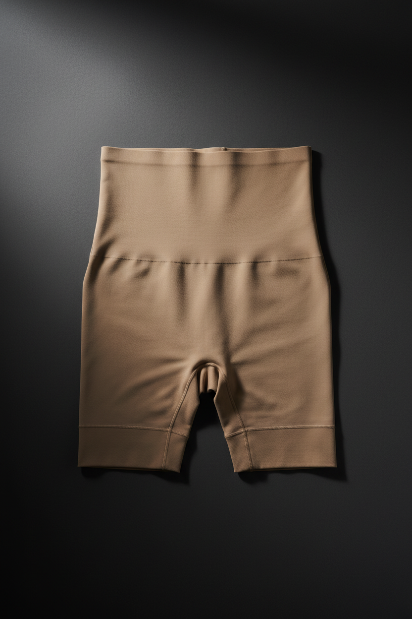 LUXLifts High-Waist Compression Shaper in beige on dark background