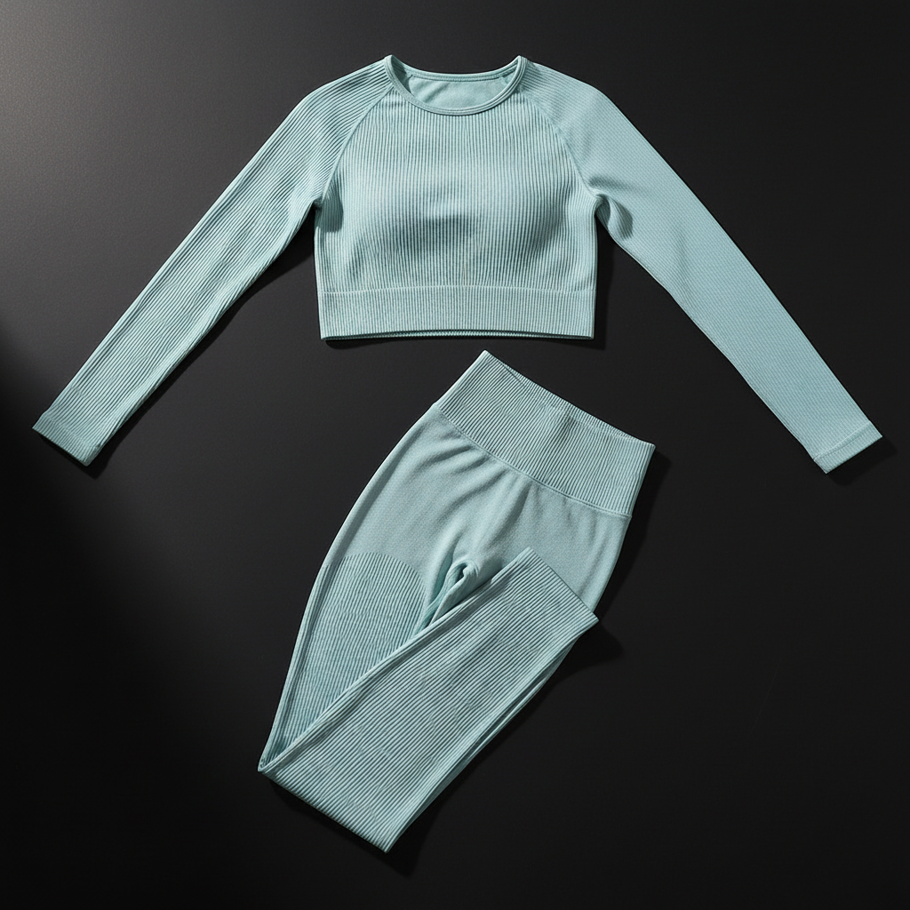 Women's Ribbed Yoga Set | Long Sleeve Crop Top & Seamless Leggings
