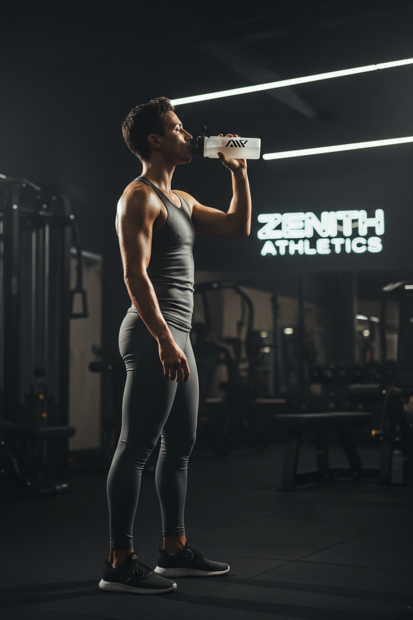 Athlete drinking from LUXLifts Sports Water Bottle mid workout