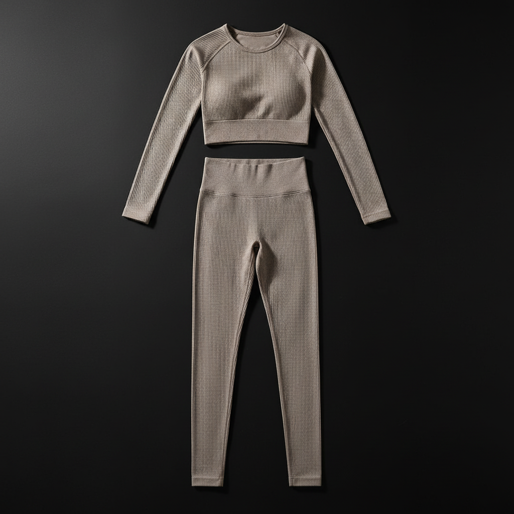 Women's Ribbed Yoga Set | Long Sleeve Crop Top & Seamless Leggings