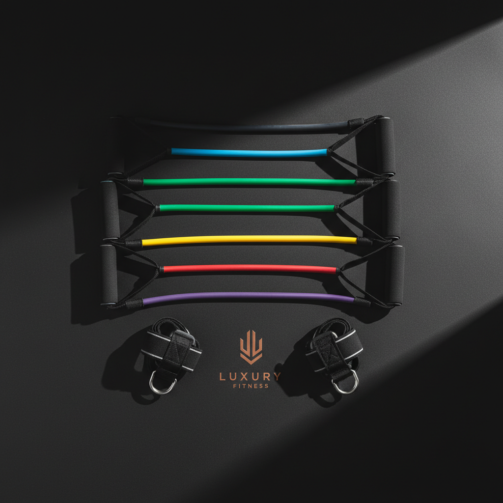 LUXLifts resistance bands premium flat lay overhead shot