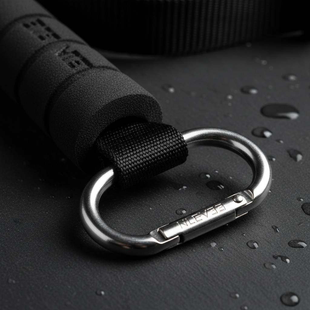 Close up of LUXLifts resistance band foam handle and clip