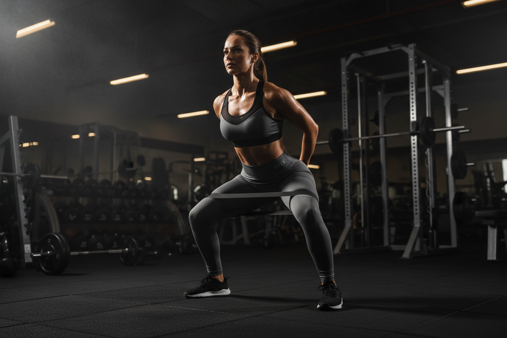 Athlete performing squat with LUXLifts resistance bands