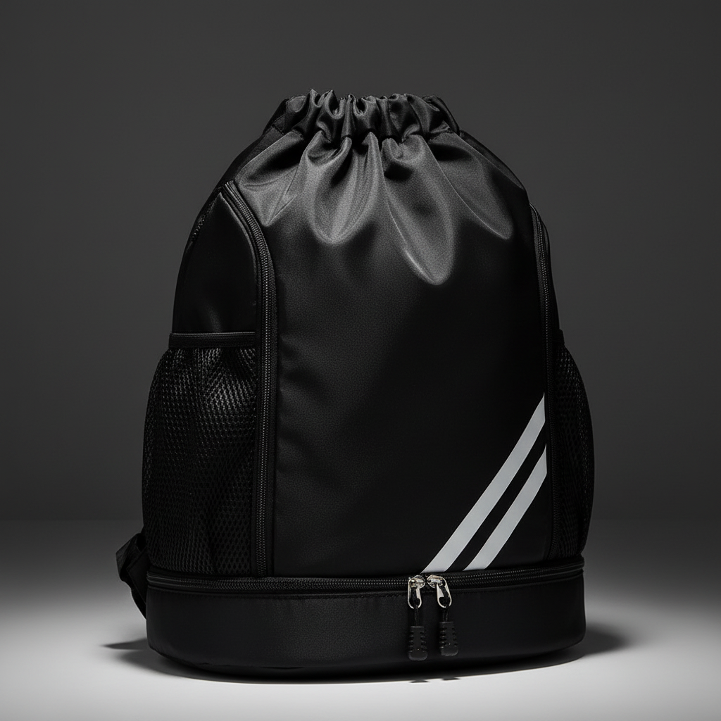 LUXLifts Drawstring Gym Bag front view on dark background