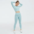 Women's Ribbed Yoga Set | Long Sleeve Crop Top & Seamless Leggings